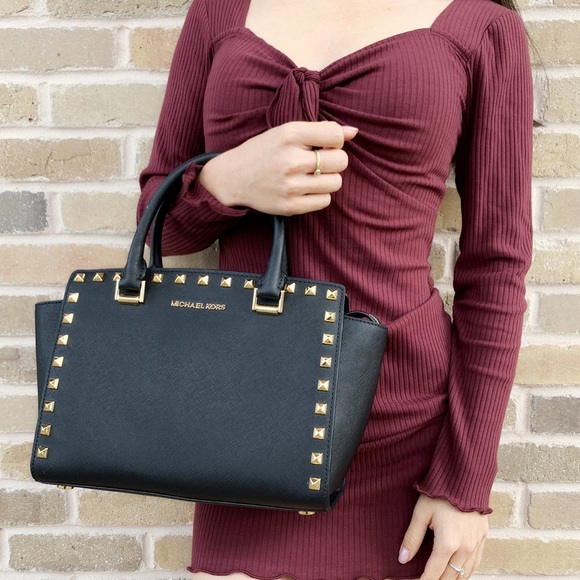 Gaby’sBags👜💕-NWT Michael Kors Satchel Studded - Picture 7 of 8